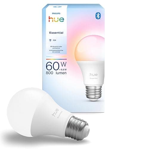 Philips Hue Essential Smart LED A19 Bulb, White and Color Ambiance, E26 Base, 8.8W, 2200K-6500K, 800 Lumens, Dimmable, Works with Alexa, Google, and Apple Home, 1-Pack thumbnail 3