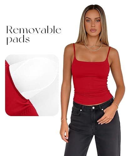 Darong Women Padded Tank Top Built in Bra Adjustable Spaghetti Straps Double Lined Basic Cami Shirt thumbnail 5