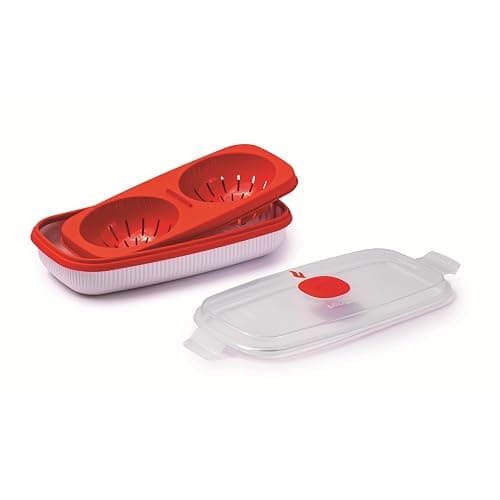 Snips - Microwave EGG POACHER and Omelette Maker - Poached Egg Maker Microwave - 0.75 LT - 24 x 12.5 x 6 cm - Microwave Egg Steamer, White and red - 100% Made in Italy - 0% BPA - Egg Poacher/Omelette Maker thumbnail 5