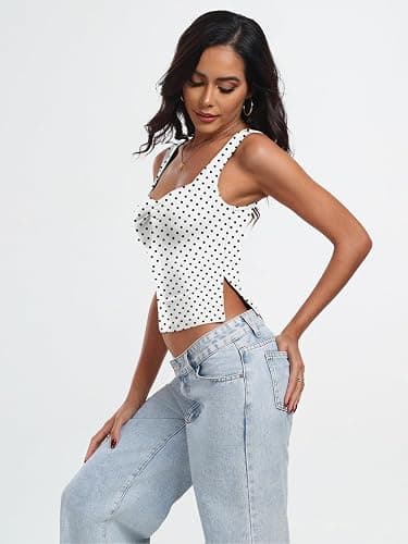 Trendy Queen Double Lined Tops for Women Summer Going Out Backless Crop Tank Tops Teen Girls Cute Shirts Preppy Clothes thumbnail 5