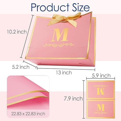 Initial Birthday Gift Bag with Card and Tissue Paper for Women/ Her, 13" Large Pink Gold Personalized Alphabet Bow Bag, Birthday Decorations for Women, Bridal Party Paper Bags for Gifts Wrapping thumbnail 4