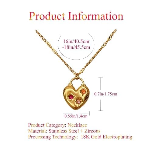 UniLogue Fashion Versatile Stainless Steel 18K Gold Plated Pink Zircon Love Lock Square Pendant Star Gold Necklace Natural Stone Beads Jewelry thumbnail 7