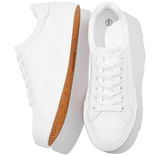Witwatia White Canvas Sneakers for Women Lace-up Tennis Shoes Non-Slip Cozy Low Top Walking Shoes for Women - Image 1