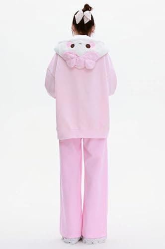Womens Y2K Kawaii Lace Sweatpants Elastic Drawstring Loose Fit Casual Cat Graphic Cute Straight Leg Pants thumbnail 5