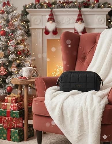 BAGSMART Makeup Bag Travel Toiletry Bag, Puffy Padded Make Up Bags for Women Makeup Organizer Case, Wide-open Pouch Purse Travel Essentials Toiletries Accessories Brushes, Black thumbnail 2