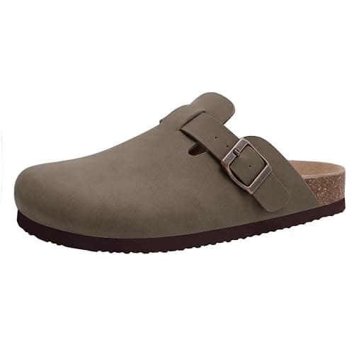 KIDMI Unisex Vegan Suede Clogs Leather Mules Womens Mens Cork Footbed Potato Shoes with Arch Support - Image 1