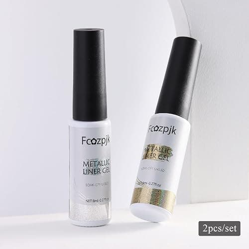 Fcozpjk Gel Liner Art Set 2PCS Sparkle Glitter Silver Gold Gel Polish 8ml Soak Off UV Painting with Built in Thin Nail Brush Swirl Nails Design Dotting Drawing French Manicure Tip Tool thumbnail 6