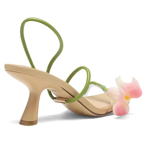 Flower Kitten Heels for Women Open Square Toe Floral Low Kitty Heels Sexy Strappy Wedding Dressy Heeled Sandals thumbnail 5