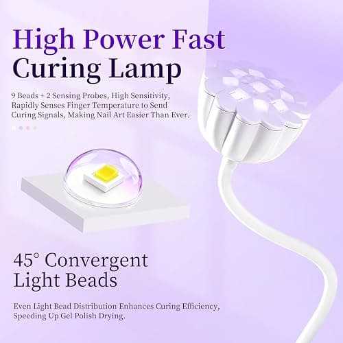 JODSONE Fast Curing U V Nail Lamp - Portable and Flexible Gooseneck Lamp with 360° Adjustable Design, Rechargeable LED Dryer for Gel Polish, Auto Sensor & 4 Timers Ceramic White thumbnail 3