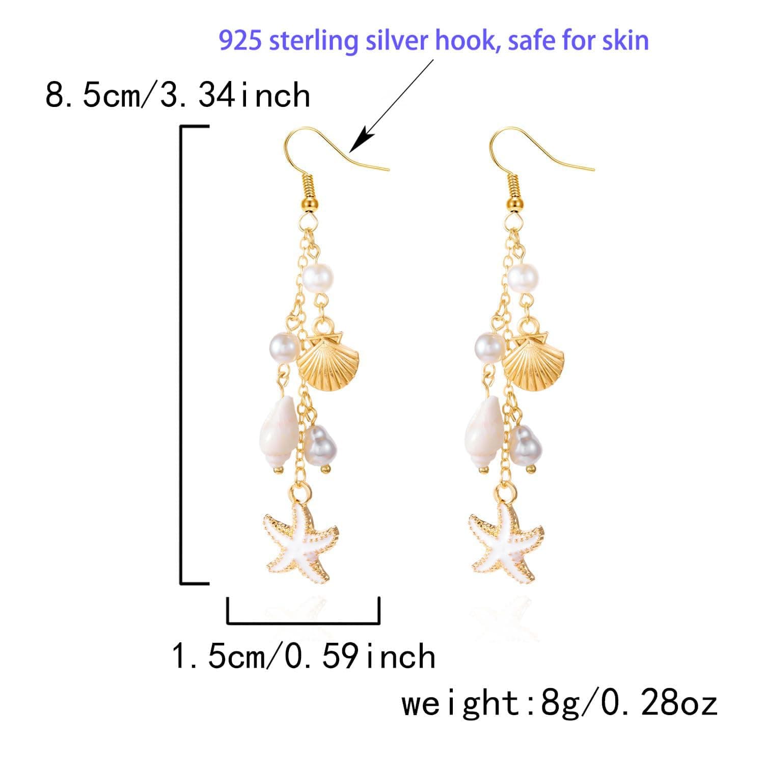 Summer Earrings for Women 2025, 925 Sterling Silver Hypoallergenic Gold Seashell Pink Starfish Pearl Earrings for Women Boho Beach Gold Conch Bohemia Sea Shell Ocean Scallop Trendy Jewelry thumbnail 3