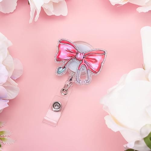 Kimoli Pink Bow Nursing Badge Reel for Id Card Badge Retractable Nurse Student Badge Reel Holer Healthcare Badge Reel for Nurse Nursing Student Nurse Gifts for Women thumbnail 2