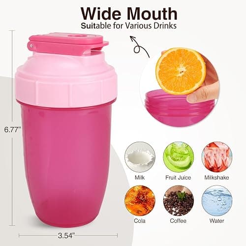 D.Y.A 16oz Shaker Bottle，Leak Proof Sports Shaker Cups for Protein Shakes，Shaker Bottle for Pre Workout and Travel To Go，BPA Free & Easy Clean Protein,Pink thumbnail 3