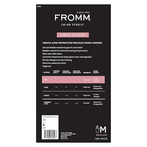 Fromm Color Studio Disposable Vinyl Clear Gloves, 100 Gloves per Box (Black, Medium) thumbnail 2