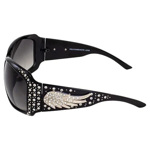 Rodeo Queen Angel Women’s Fashion Sunglasses Black Frame w/Bling Rhinestones & Smoke Gradient Lens thumbnail 3