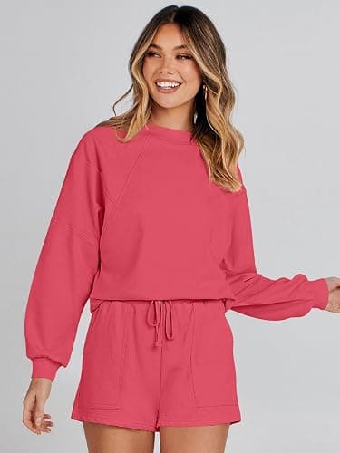 MEROKEETY Women's 2025 Fall Oversized Batwing Sleeve Lounge Sets Casual Top and Shorts 2 Piece Outfits Sweatsuit thumbnail 7