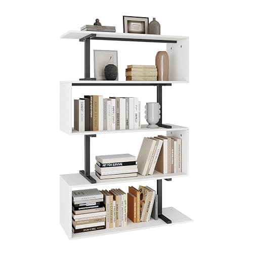 GRUSIGN 5-Tier White Geometric Bookshelf, S Shaped Bookcase,Wood Decorative Storage Shelving,Modern Freestanding Display Shelves for Office,Bedroom,Living Room, 31.5" W x 58.3" H thumbnail 9