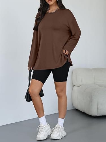 Trendy Queen Oversized Side Slit Tshirts for Women Long Sleeve Workout Tops Fall Fashion Gym Casual Tees Basic Y2K Clothes thumbnail 6