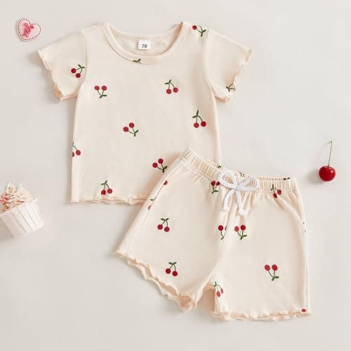 YINGISFITM Toddler Baby Girl Summer Clothes Daisy Dot Print Short Sleeve T Shirt + Shorts Sets Infant Cute Outfits thumbnail 5