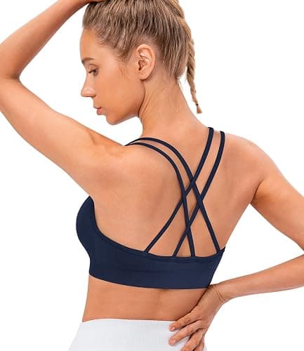 VEQKING Women's Cross Back Sports Bra Padded Strappy Medium Support Yoga Bra for Workout Fitness 3 Pack thumbnail 2
