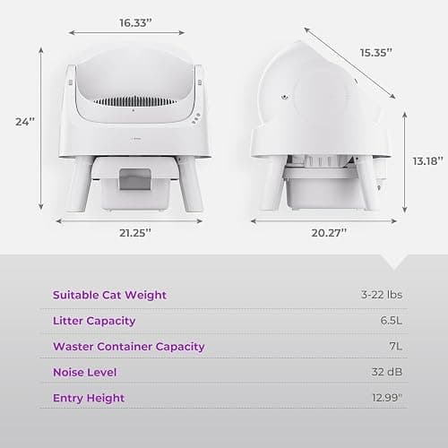 Self-Cleaning Cat Litter Box for Multiple Cats - Automatic, Open Top, White with Liners and Mat Included thumbnail 6