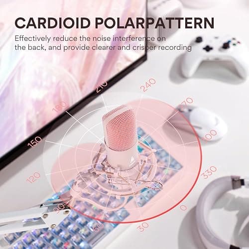 MAONO USB Microphone, 192kHz/24bit Plug & Play PC Computer Podcast Condenser Cardioid Metal Mic Kit with Professional Sound Chipset for Recording, Gaming, Singing, YouTube, AU-A04 Pink thumbnail 5
