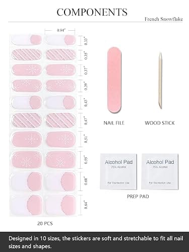 AutyaMee Semi Cured Gel Nail Strips (French Snowflake), Christmas, 20 Pcs Gel Nail Wraps, Stickers, Salon Quality, Long Lasting, Works with Any UV Lamps thumbnail 2
