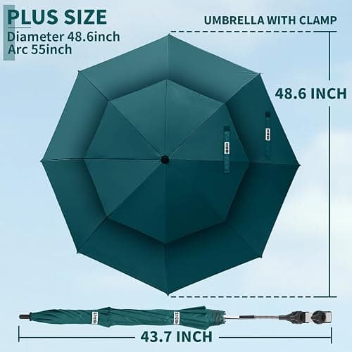 NBtoUS 2 Pack 48.6" Double Canopy Beach Umbrella with Clamp, UPF50+ Beach Chair Umbrella with clip, 360°Adjustable Portable Outdoor Wheelchair, Patio, Golf Carts,Camping(Blackish Green, Not Include Chair) thumbnail 2