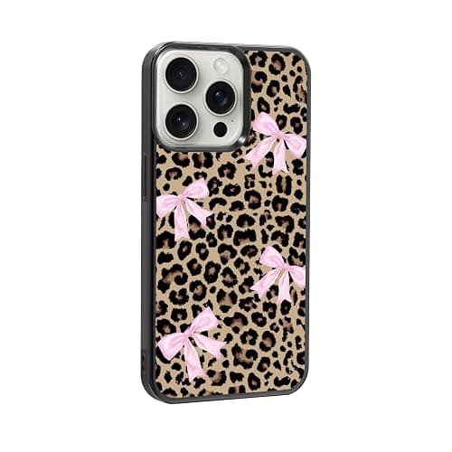 qizjio Preppy Cheetah Leopard Print Phone Case Shockproof Protective Coquette Bow Phone Cover for iPhone 16 Pro - Image 1