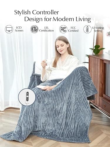 SNUGSUN Heated Blanket Throw Size, Soft and Cozy Electric Heating Blanket for Bed, Automatic Safety System 6 Heating Levels & 4 Hours Auto-Off, 50" x 60" Dark Grey thumbnail 5