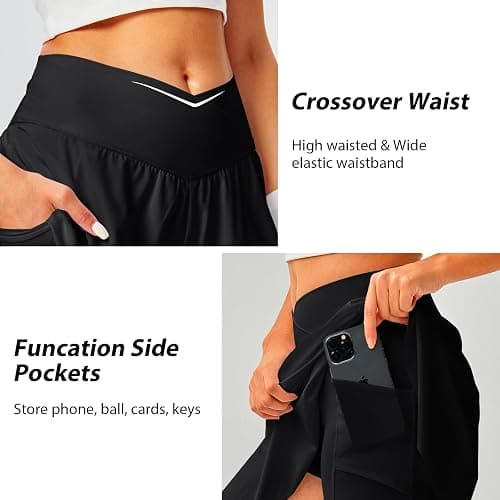 DLOODA Womens Tennis Skirt with Pockets Shorts Crossover High Waisted Athletic Skorts Skirts for Golf Running Workout thumbnail 5