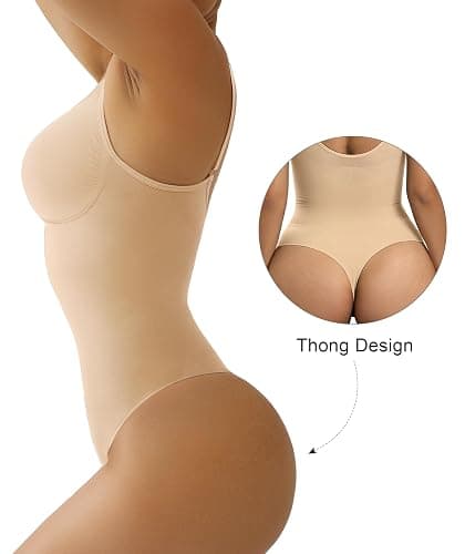 SHAPERX Women's Seamless Shapewear Bodysuit Tummy Control Body Shaper Waist Snatching Body Suit thumbnail 2