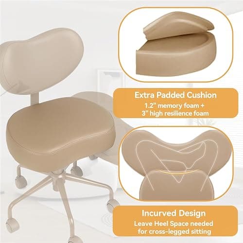 Pipersong Meditation Chair Plus, Cross Legged Chair with Wheels, ADHD Chair, Criss Cross Desk Chair with Lumbar Support and Adjustable Stool, Flexible Design for Fidgety Sitters, Ivory thumbnail 6