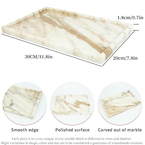 100% Natural Marble Serving Tray Luxury Marble Storage Tray for Home Decor Stone Tray for Bathroom/Kitchen/Vanity/Dresser,Plate Holder for Tissues, Candles, Towel thumbnail 3