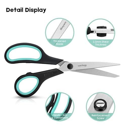 iBayam 3-Pack 8" Heavy Duty Scissors with Ultra Sharp Blades and Comfort Grip Handles - For Office, Home, School, Sewing, and Crafts thumbnail 5
