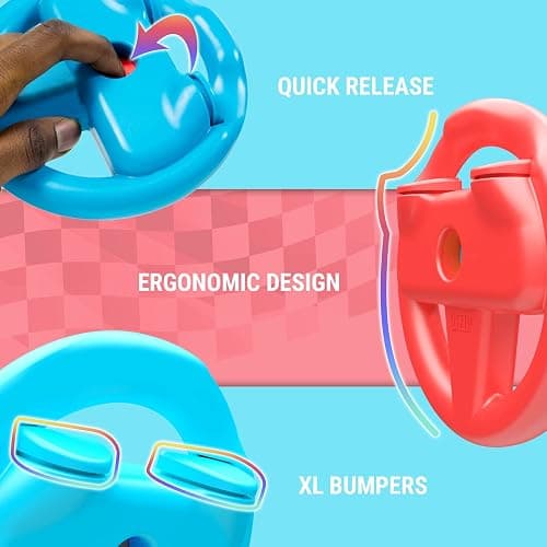 Orzly Steering Wheels for Nintendo Switch & OLED JoyCons, Racing Wheels for Mario Kart 8 Deluxe [Mariokart Switch Steering Wheel Joycon Controller Attachment Accessories] - TWIN PACK[1x Red & 1x Blue] thumbnail 3
