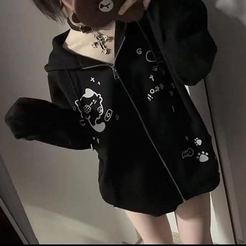 Wayolyn Kawaii Cute Cat Graphic Hoodie Y2k Zip Up Harajuku Clothes Oversized Pullover Sweatshirt Streetwear Jacket thumbnail 2