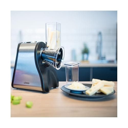Livoo - Râpe électrique multifonction DOP192-200W, acier inoxydable, 4 cônes inclus, facile d'utilisation, goulotte 4,5cm thumbnail 2
