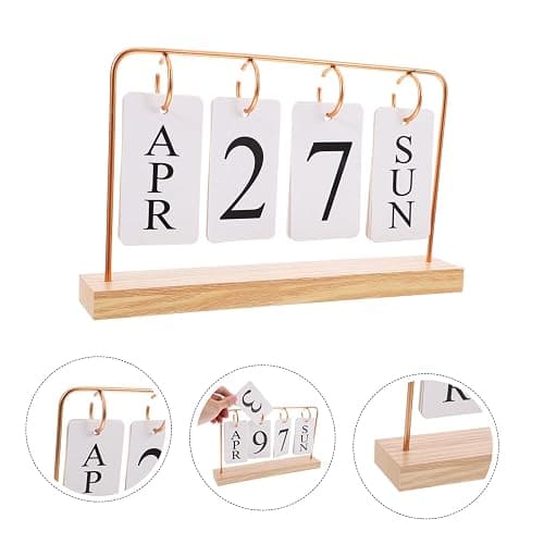 DOITOOL Perpetual Flip Desk Calendar with Wooden Base Reusable Retro Desktop Calendar for Office and Home thumbnail 9
