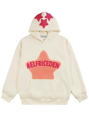 Aelfric Eden Womens Graphic Hoodies Pink Star Print Hoodie Unisex Oversized Hoodies Long Sleeve Pocket Pullover - Small - Aa01-beige