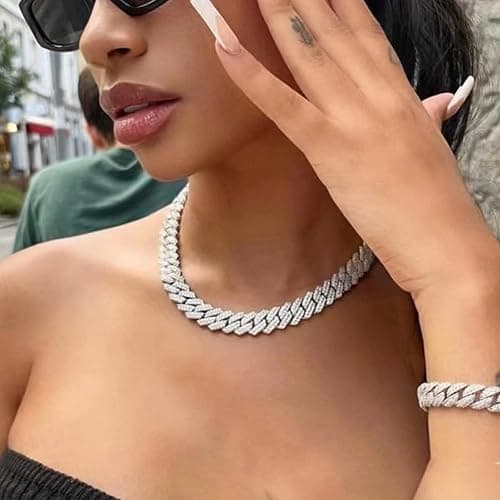 APaztip Mens Cuban Link Chain Silver/Gold 8''16''18''20''22''24'' Necklace Iced Out Thick Chain For Women Bling Diamond Cut Cuban Link Chains For Men Hip Hop Jewelry thumbnail 3