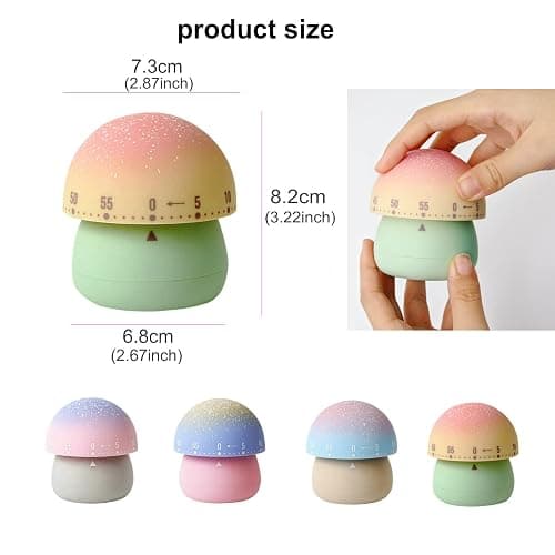 NUOSWEK Mechanical Kitchen Timer, Cute Mushroom Timers for Kids, Wind Up 60 Minutes Manual Countdown Timer for Classroom, Home, Study and Cooking (Green Base) thumbnail 3