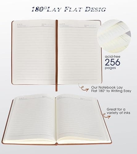 Biuwory Lined Journal Notebook for Women Men,256 Pages A5 Hardcover Leather Journals for Writing,Travel,Business,Work & School,College Ruled Notebooks for Note Taking,Diary Notepad 5.7"×8.3"(Brown) thumbnail 5