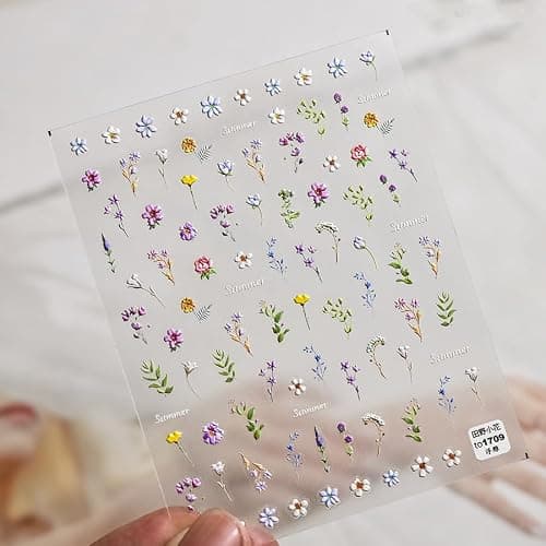 Flower Nail Stickers for Nail Art - Flowers Nail Art Stickers Summer Floral Leaf Plant 5D Embossed Nail Decals Self-Adhesive Nails Supply Manicure Sliders Flower Stickers for Nails Decoration thumbnail 6