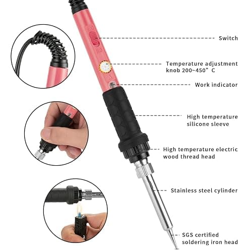 Soldering Iron Kit, 60W Soldering Iron with 5pc Interchangeable Tips, 10-in-1 Adjustable Temperature Solder Welding Tools, Fast Heating, Electronic Repair, 110V thumbnail 4