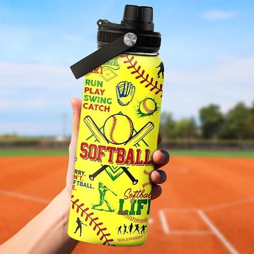 Softball Gift Water Bottle With Lid, 32oz Insulated Stainless Steel Sport Bottles - Softball Players Fan Coach thumbnail 2