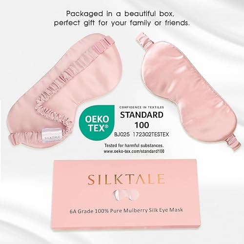 SILKTALE Mulberry Silk Blackout Adjustable Sleep Eye Mask for Men/Women Travel Plane,Blush Pink thumbnail 4