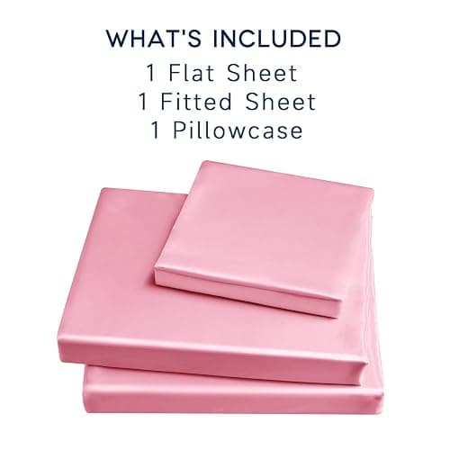 GOLAL Satin Sheets Twin Size - 3 Pieces Luxury Silky Soft Bed Sheets, Wrinkle-Free Light Pink Satin Silk Sheet Set with 1 Deep Pocket Fitted Sheet, 1 Flat Sheet, 1 Pillow Case thumbnail 4