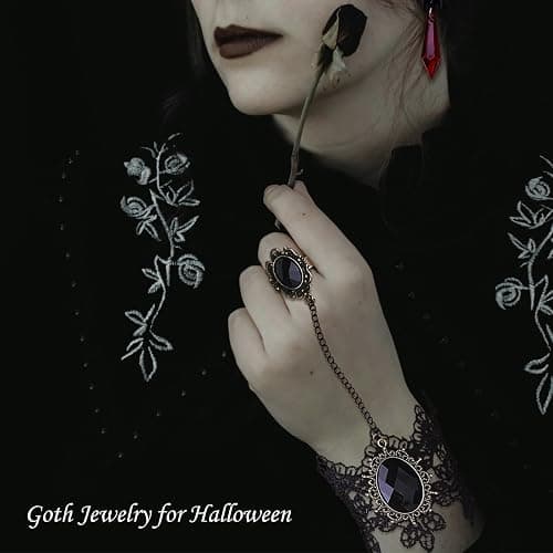 Gothic Black Necklace for Women Victorian Velvet Leather Lace Collar Necklace Adjustable Layered Heart Cross Choker Red Crystal Bat Earrings Goth Jewelry for Halloween thumbnail 4
