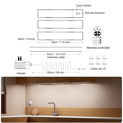 Diomart RGB Under Cabinet Lights with Remote, Dimmable Plug-in/Hardwired LED Light Bar for Kitchen Counter, 12 Inch, 3 Pack | Multi-Color Modes for Desk, Closet thumbnail 7