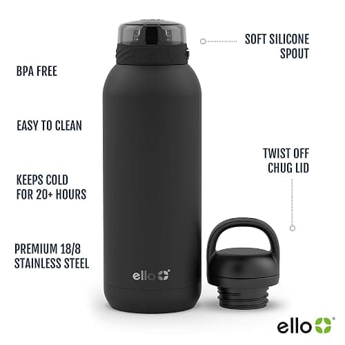 Ello Cooper 40oz Stainless Steel Water Bottle with 2 Lids Chug and Straw | Leak Proof | Double Walled and Vacuum Insulated | Built in Carry Loop | Dishwasher Safe | White Marble thumbnail 5
